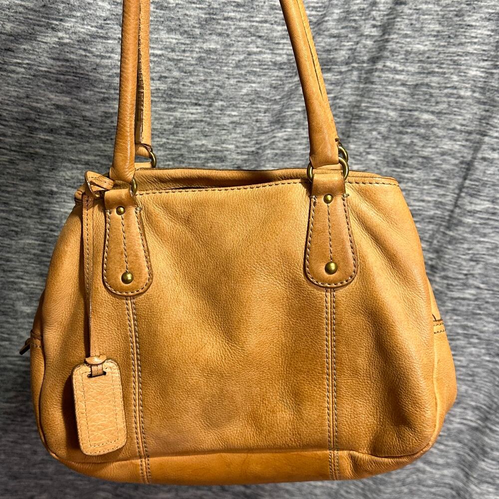 Fossil Camel Brown Leather Satchel Shoulder Bag Vintage Boho Everyday Purse - Picture 4 of 14